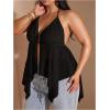 image:imageSOLY HUX Womens Plus Size Halter Tops Y2k Sexy Deep V Neck Tie Backless Sleeveless Flowy Asymmetrical Hem Summer TopPure Black