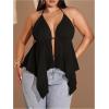 image:imageSOLY HUX Womens Plus Size Halter Tops Y2k Sexy Deep V Neck Tie Backless Sleeveless Flowy Asymmetrical Hem Summer TopPure Black