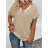 image:imageSOLY HUX Womens Plus Size Metallic T Shirt V Neck Short Sleeve Tee Casual Summer TopsPure Khaki