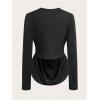 image:imageSOLY HUX Womens Plus Size Ruched Cowl Neck T Shirt Long Sleeve Asymmetrical Party Club TopsPlain Black