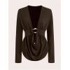 image:imageSOLY HUX Womens Plus Size Ruched Cowl Neck T Shirt Long Sleeve Asymmetrical Party Club TopsPlain Brown