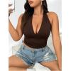 image:imageSOLY HUX Womens Plus Size Sexy Halter Deep V Neck Tank Top Backless Sleeveless Slim Fitted Going Out Crop TopsChocolate Brown