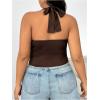 image:imageSOLY HUX Womens Plus Size Sexy Halter Deep V Neck Tank Top Backless Sleeveless Slim Fitted Going Out Crop TopsChocolate Brown