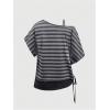 image:imageSOLY HUX Womens Plus Size Striped T Shirt Y2k Cold Shoulder Short Sleeve Summer Tops Drawstring Side Casual TeeGrey Striped