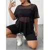 image:imageSOLY HUX Womens Plus Size Summer Mesh Tees Short Sleeve Crew Neck See Through TShirts TopsSolid Black