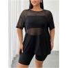 image:imageSOLY HUX Womens Plus Size Summer Mesh Tees Short Sleeve Crew Neck See Through TShirts TopsSolid Black