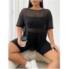 image:imageSOLY HUX Womens Plus Size Summer Mesh Tees Short Sleeve Crew Neck See Through TShirts TopsSolid Black