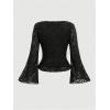 image:imageSOLY HUX Womens Plus Size T Shirt Bell Long Sleeve Square Neck Ruched Tee Y2k Lace Going Out TopsPlain Black