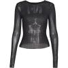 image:imageSOLY HUX Womens Rhinestone Sheer T Shirt Crew Neck Long Sleeve Sparkly Going Out TopsPure Black