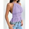 image:imageSOLY HUX Womens Ruffle Halter Neck Camisole Sleeveless Open Back Cute Party Going Out TopsMauve Purple