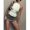 image:imageSOLY HUX Womens Ruffle Halter Neck Camisole Sleeveless Open Back Cute Party Going Out TopsSolid Beige