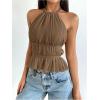 image:imageSOLY HUX Womens Ruffle Halter Neck Camisole Sleeveless Open Back Cute Party Going Out TopsSolid Brown