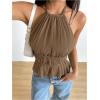 image:imageSOLY HUX Womens Ruffle Halter Neck Camisole Sleeveless Open Back Cute Party Going Out TopsSolid Brown