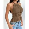 image:imageSOLY HUX Womens Ruffle Halter Neck Camisole Sleeveless Open Back Cute Party Going Out TopsSolid Brown