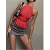 image:imageSOLY HUX Womens Ruffle Halter Neck Camisole Sleeveless Open Back Cute Party Going Out TopsSolid Red
