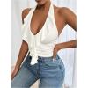 image:imageSOLY HUX Womens Ruffle Trim Halter Tops Ruched V Neck Sleeveless Going Out Crop TopsPlain White
