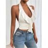 image:imageSOLY HUX Womens Ruffle Trim Halter Tops Ruched V Neck Sleeveless Going Out Crop TopsPlain White