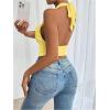 image:imageSOLY HUX Womens Ruffle Trim Halter Tops Ruched V Neck Sleeveless Going Out Crop TopsPlain Yellow