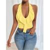 image:imageSOLY HUX Womens Ruffle Trim Halter Tops Ruched V Neck Sleeveless Going Out Crop TopsPlain Yellow