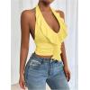 image:imageSOLY HUX Womens Ruffle Trim Halter Tops Ruched V Neck Sleeveless Going Out Crop TopsPlain Yellow