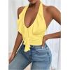 image:imageSOLY HUX Womens Ruffle Trim Halter Tops Ruched V Neck Sleeveless Going Out Crop TopsPlain Yellow