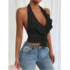 image:imageSOLY HUX Womens Ruffle Trim Halter Tops Ruched V Neck Sleeveless Going Out Crop TopsSolid Black