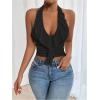 image:imageSOLY HUX Womens Ruffle Trim Halter Tops Ruched V Neck Sleeveless Going Out Crop TopsSolid Black