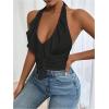 image:imageSOLY HUX Womens Ruffle Trim Halter Tops Ruched V Neck Sleeveless Going Out Crop TopsSolid Black