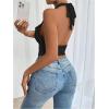 image:imageSOLY HUX Womens Ruffle Trim Halter Tops Ruched V Neck Sleeveless Going Out Crop TopsSolid Black