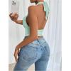 image:imageSOLY HUX Womens Ruffle Trim Halter Tops Ruched V Neck Sleeveless Going Out Crop TopsSolid Mint Green