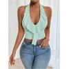 image:imageSOLY HUX Womens Ruffle Trim Halter Tops Ruched V Neck Sleeveless Going Out Crop TopsSolid Mint Green