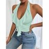 image:imageSOLY HUX Womens Ruffle Trim Halter Tops Ruched V Neck Sleeveless Going Out Crop TopsSolid Mint Green
