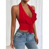image:imageSOLY HUX Womens Ruffle Trim Halter Tops Ruched V Neck Sleeveless Going Out Crop TopsSolid Red