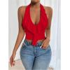 image:imageSOLY HUX Womens Ruffle Trim Halter Tops Ruched V Neck Sleeveless Going Out Crop TopsSolid Red