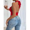image:imageSOLY HUX Womens Ruffle Trim Halter Tops Ruched V Neck Sleeveless Going Out Crop TopsSolid Red