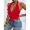 image:imageSOLY HUX Womens Ruffle Trim Halter Tops Ruched V Neck Sleeveless Going Out Crop TopsSolid Red