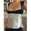 image:imageSOLY HUX Womens Satin Tank Top Color Block Scoop Neck Sleeveless Tie Back Summer TopsBlack and White