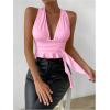 image:imageSOLY HUX Womens Sexy Deep VNeck Halter Crop Top Summer Beach Vacation Clothes Y2K Trendy Tank Top for Going Out PartyPlain Pink
