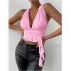 image:imageSOLY HUX Womens Sexy Deep VNeck Halter Crop Top Summer Beach Vacation Clothes Y2K Trendy Tank Top for Going Out PartyPlain Pink
