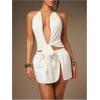 image:imageSOLY HUX Womens Sexy Halter Crop Top Tie Front Deep V Neck Backless Vest Shirts ClubwearPure White