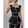 image:imageSOLY HUX Womens Square Neck Cap Sleeve Blouse Peplum Asymmetrical Summer Casual Work TopsBlack