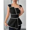 image:imageSOLY HUX Womens Square Neck Cap Sleeve Blouse Peplum Asymmetrical Summer Casual Work TopsBlack