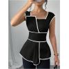 image:imageSOLY HUX Womens Square Neck Cap Sleeve Blouse Peplum Asymmetrical Summer Casual Work TopsBlack