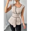 image:imageSOLY HUX Womens Square Neck Cap Sleeve Blouse Peplum Asymmetrical Summer Casual Work TopsMulticoloured