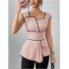 image:imageSOLY HUX Womens Square Neck Cap Sleeve Blouse Peplum Asymmetrical Summer Casual Work TopsPink