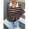 image:imageSOLY HUX Womens Striped Oversized T Shirts Collared Long Sleeve Vintage Tees StreetwearCoffee Brown