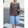 image:imageSOLY HUX Womens Striped Oversized T Shirts Collared Long Sleeve Vintage Tees StreetwearCoffee Brown