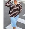 image:imageSOLY HUX Womens Striped Oversized T Shirts Collared Long Sleeve Vintage Tees StreetwearCoffee Brown
