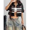 image:imageSOLY HUX Womens Summer Button Down Vintage Shirt Short Sleeve Graphic Crop Tops Motorcycle BlouseBlack Graphic