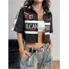 image:imageSOLY HUX Womens Summer Button Down Vintage Shirt Short Sleeve Graphic Crop Tops Motorcycle BlouseBlack Graphic